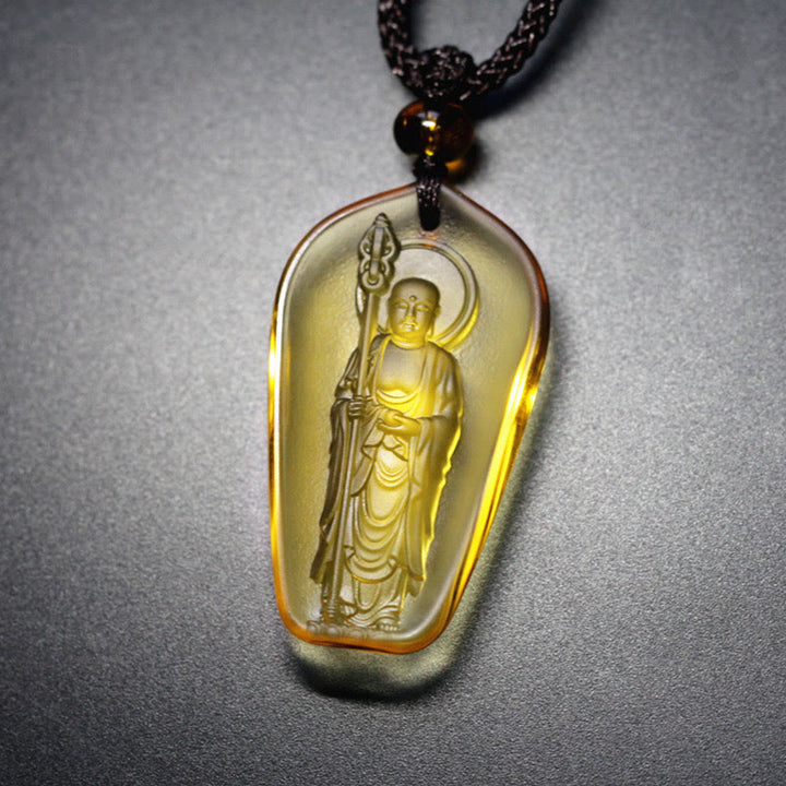 Collar con colgante de amuleto de serenidad de cristal de Buda Liuli de Buddha Stones Ksitigarbha