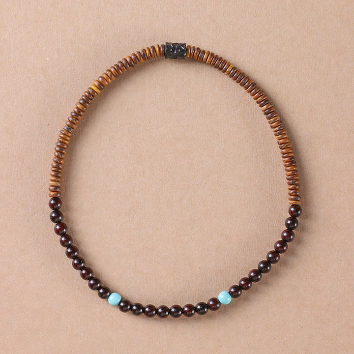 Pulsera de doble vuelta con protección de sándalo, turquesa y sándalo rojo de hoja pequeña con Buddha Stones