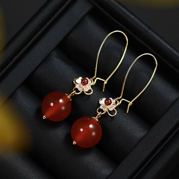 Pendientes de confianza con cuentas de flor de ágata roja de plata de ley 925 con Buddha Stones