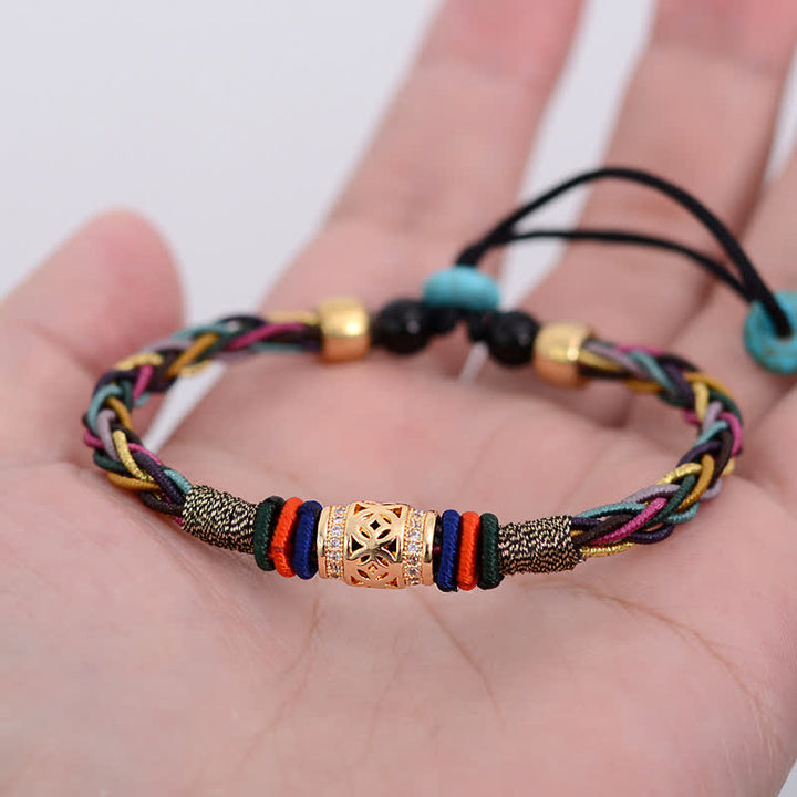 Pulsera de cuerda tejida con moneda de cobre, hecha a mano, con nudo de ocho hilos, Buddha Stones tibetanas