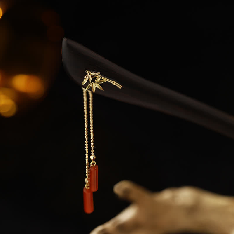 Horquilla de borla de confianza de madera de ébano de ágata roja