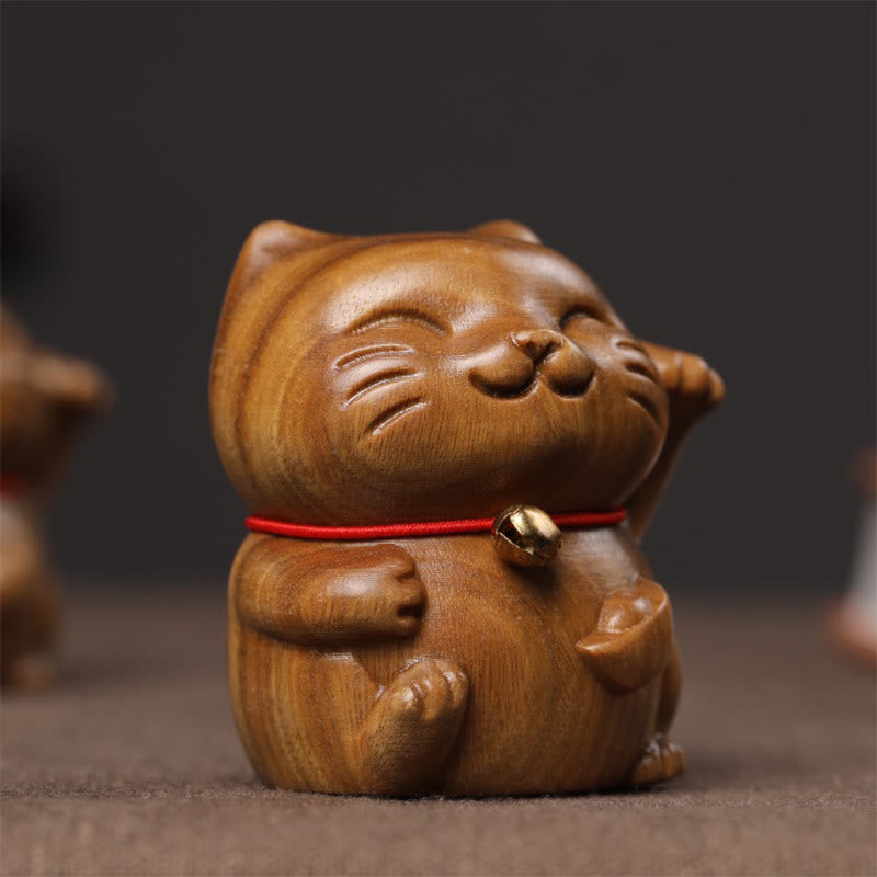 Buddha Stones Sándalo Verde Pequeño Mini Lindo Gato de la Suerte Decoraciones de Paz - image 9