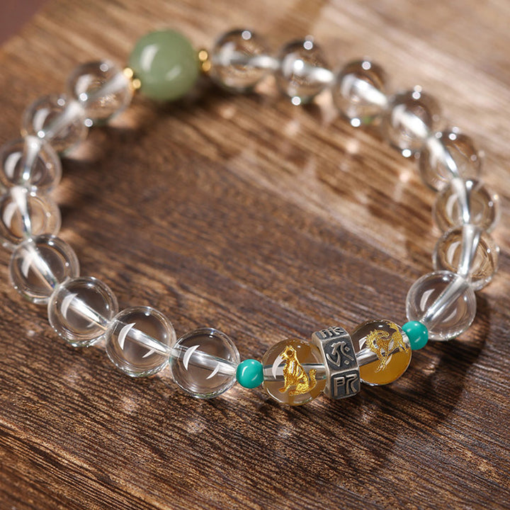 Buddha Stones de Plata de Ley 925, pulsera curativa de Jade Hetian de cristal blanco, Buda natal del zodíaco chino, grupos propicios