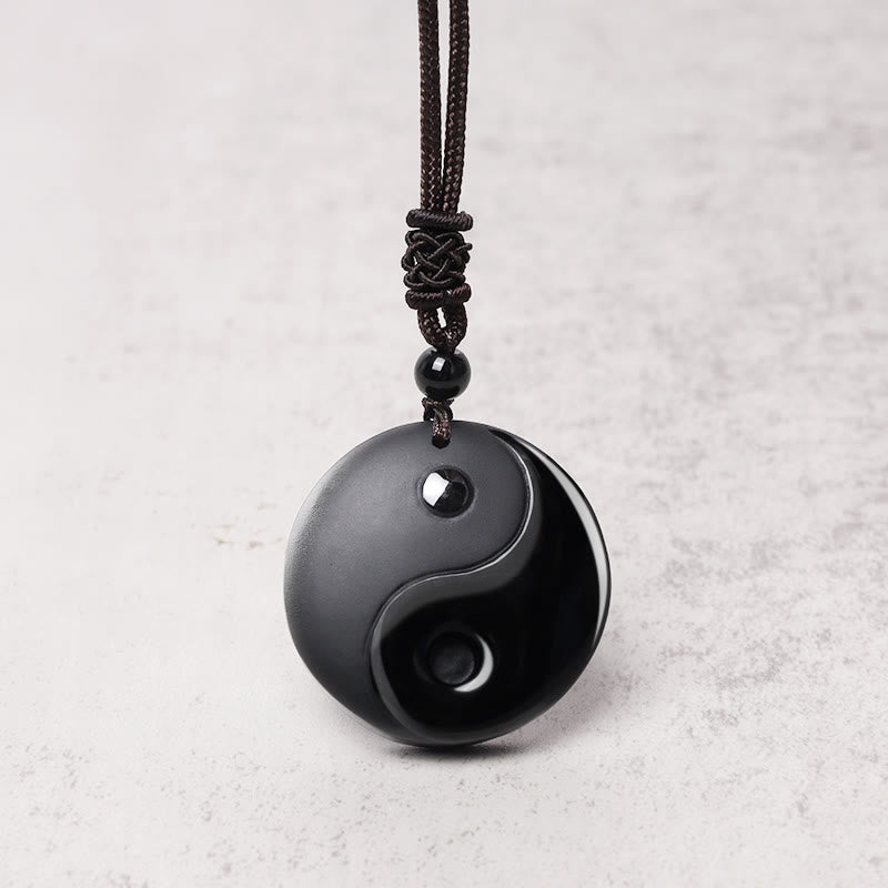Buddha Stones, obsidiana negra, taoísmo, cinco montañas sagradas, Mantra de nueve caracteres tallado, purificación, colgante de collar Yin Yang - image 6