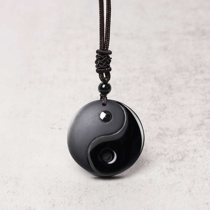 Buddha Stones, obsidiana negra, taoísmo, cinco montañas sagradas, Mantra de nueve caracteres tallado, purificación, colgante de collar Yin Yang - image 6