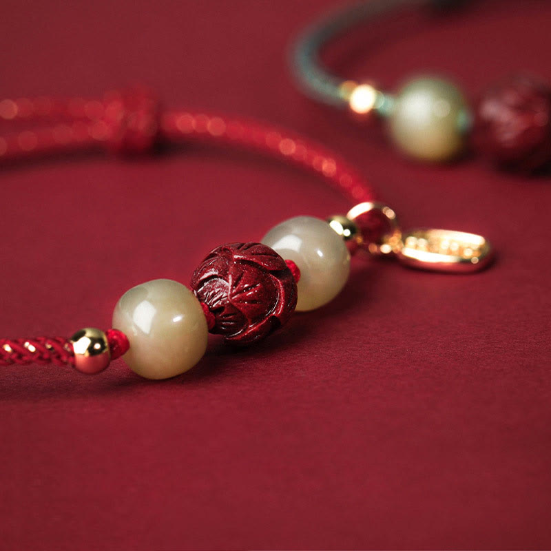 Pulsera de cuerda hecha a mano con Buddha Stones chapadas en oro de 14 quilates, jade hetiano, cinabrio, suerte de loto - image 3