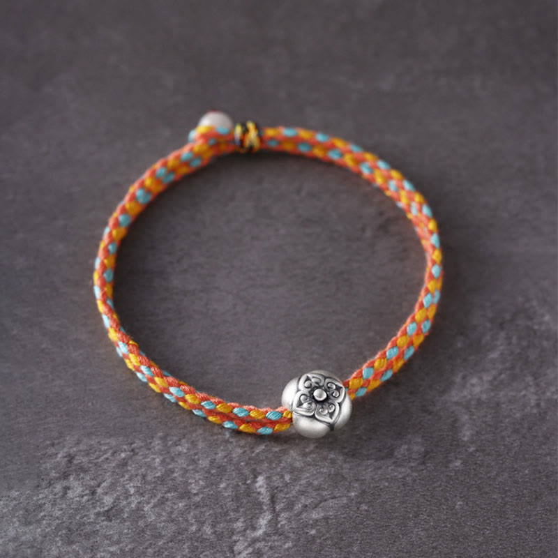 Pulsera Trenzada Multicolor De La Suerte Caqui De Plata De Ley 999 Con Buddha Stones