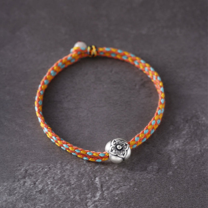 Pulsera Trenzada Multicolor De La Suerte Caqui De Plata De Ley 999 Con Buddha Stones