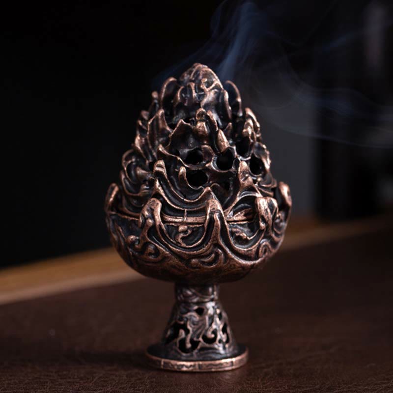 Quemador de incienso tibetano de aleación de cobre para meditación con patrón de montaña Mini