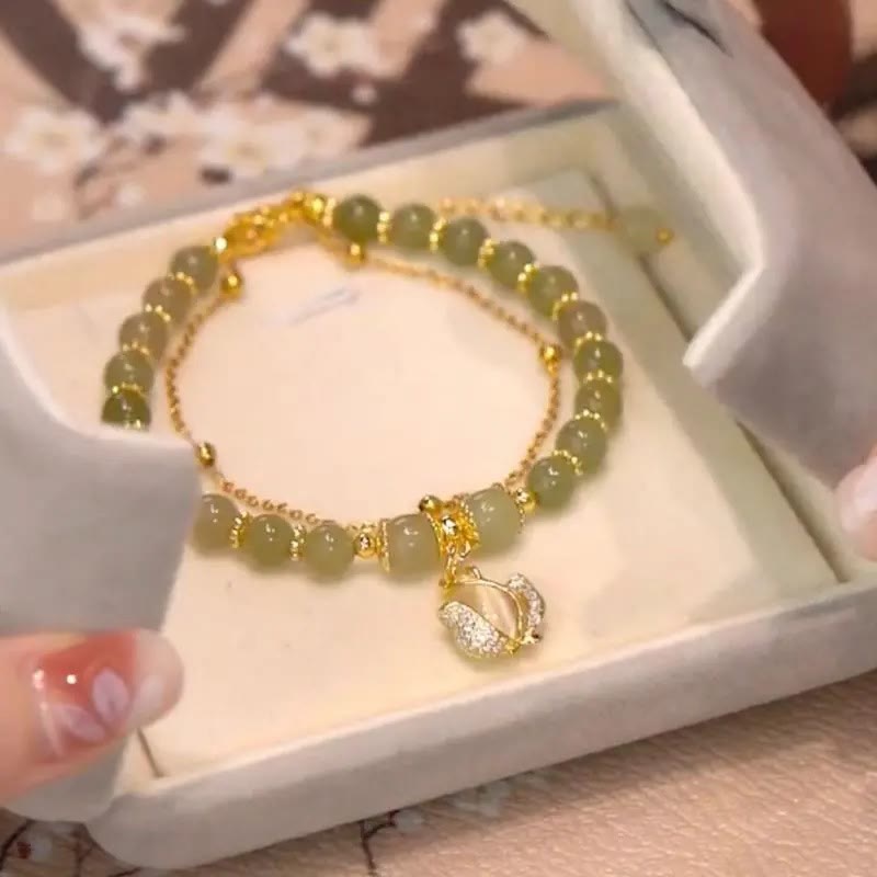 Pulsera con cuentas de la suerte, con Buddha Stones, hoja de jade, Ginkgo, tulipán, cacahuete, Fu