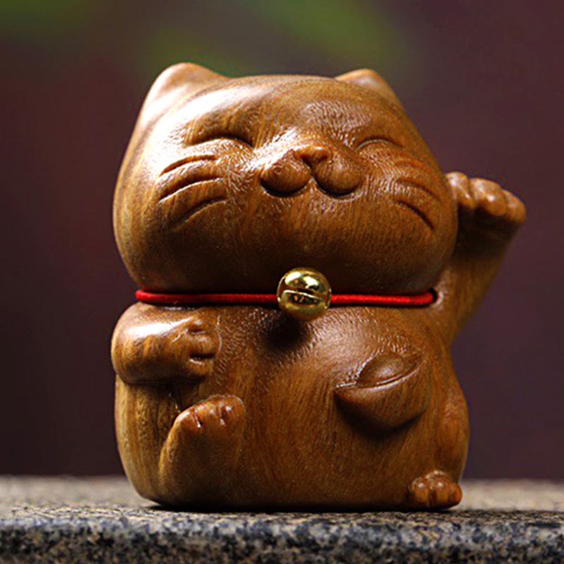 Buddha Stones Sándalo Verde Pequeño Mini Lindo Gato de la Suerte Decoraciones de Paz - image 3