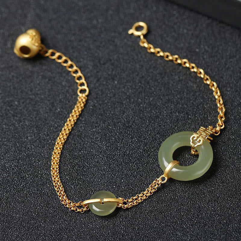 Pulsera de cadena de prosperidad auspiciosa con personaje Fu de calabaza con hebilla de paz redonda de Jade