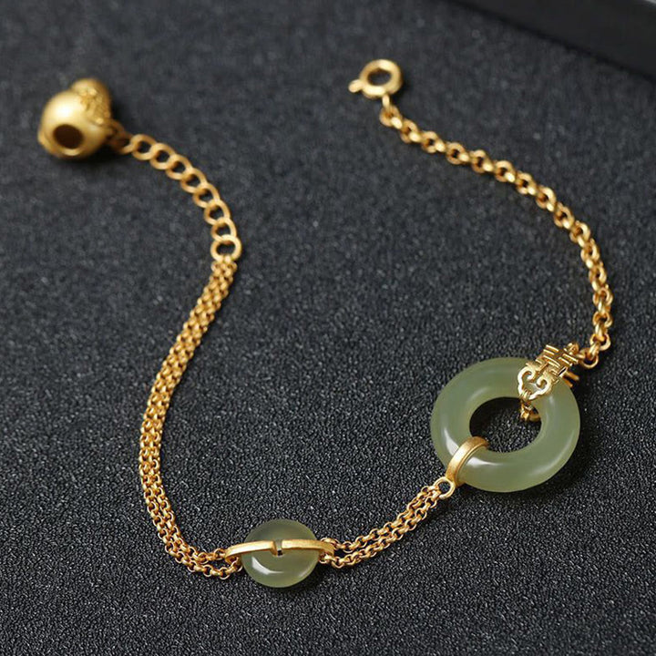 Pulsera de cadena de prosperidad auspiciosa con personaje Fu de calabaza con hebilla de paz redonda de Jade