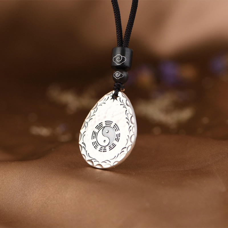 Buddha Stones Vintage Plata de Ley 999 Yin Yang Bagua diseño de gota de agua equilibrio armonía collar colgante - image 4