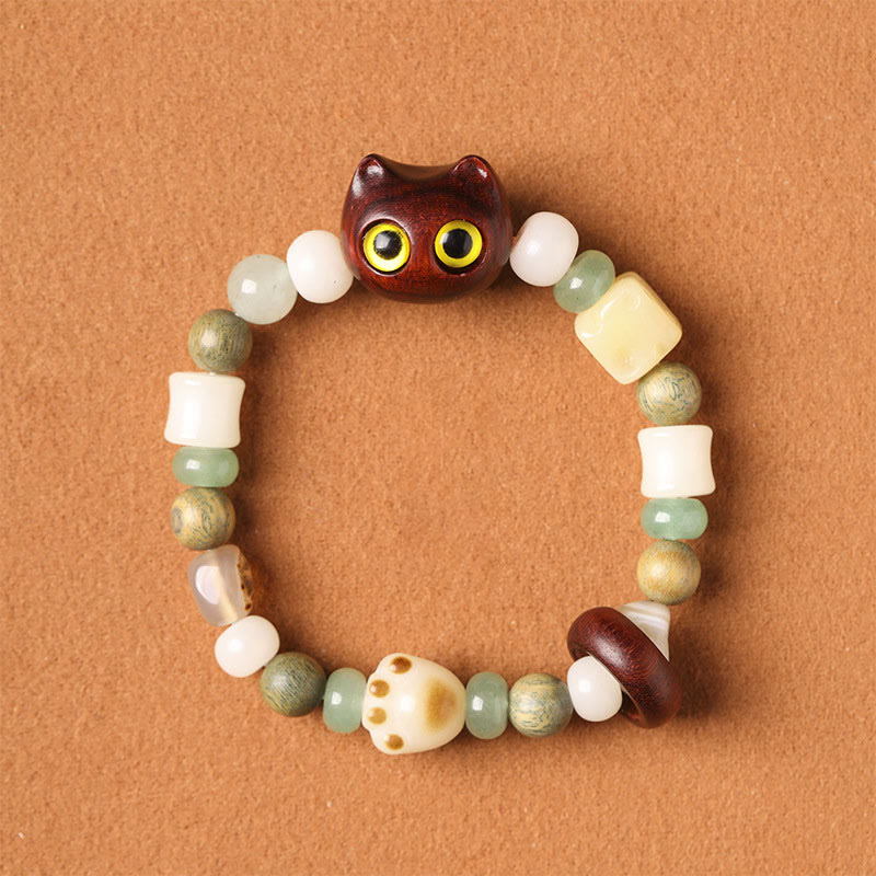 Buddha Stones, semillas de Bodhi, sándalo verde, madera de ébano, hoja pequeña, sándalo rojo, cabeza de gato, garra de pata, pulsera de la paz - Gato de sándalo rojo de hoja pequeña (ojos amarillos) (circunferencia de muñeca: 14-16 cm) - image 8