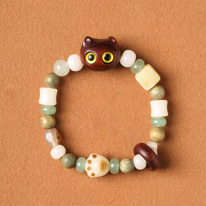 Buddha Stones, semillas de Bodhi, sándalo verde, madera de ébano, hoja pequeña, sándalo rojo, cabeza de gato, garra de pata, pulsera de la paz - Gato de sándalo rojo de hoja pequeña (ojos amarillos) (circunferencia de muñeca: 14-16 cm) - image 8