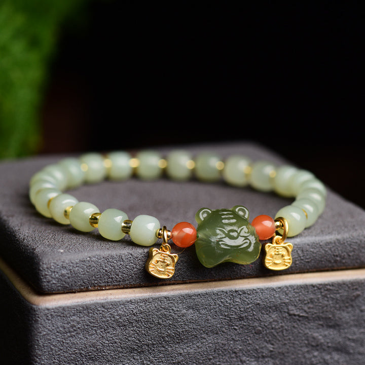 Pulsera de la abundancia de jade del tigre de la suerte del zodíaco chino