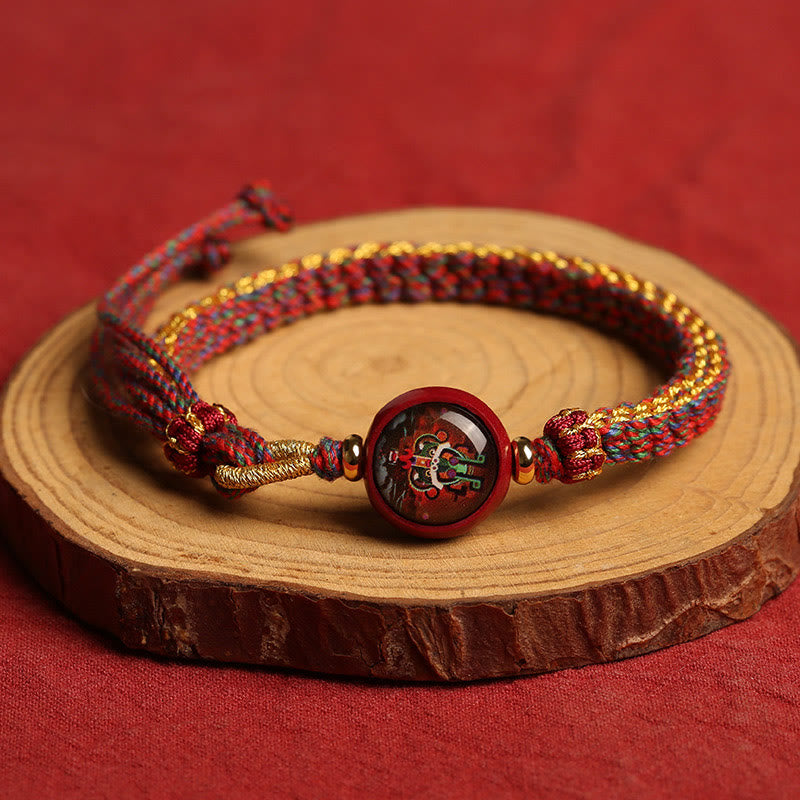 Pulsera trenzada con bendición de Thangka y cinabrio, cuerda colorida con Buddha Stones