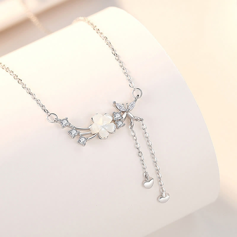 Juego de pendientes con colgante de collar de amor de mariposa y flor de plata de ley 925 con Buddha Stones