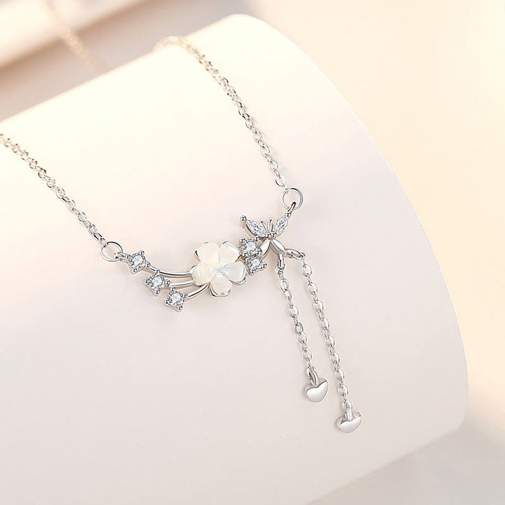 Juego de pendientes con colgante de collar de amor de mariposa y flor de plata de ley 925 con Buddha Stones