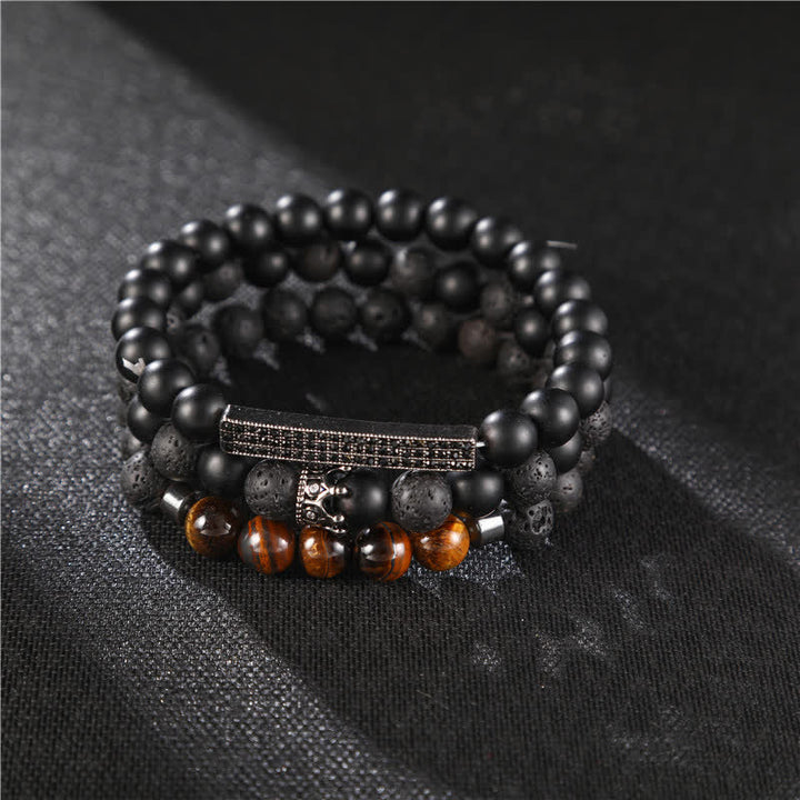 Pulsera activada con ojo de tigre, piedra de Lava, piedra esmerilada, 3 Buddha Stones.