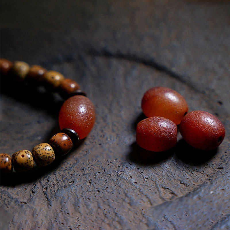 Buddha Stones tibetano Bodhi semilla ámbar Dzi cuentas ágata Zakiram diosa de la riqueza cuentas Triple envoltura pulsera