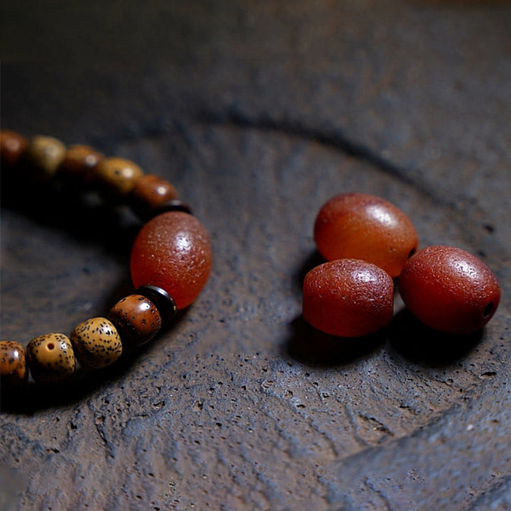Buddha Stones tibetano Bodhi semilla ámbar Dzi cuentas ágata Zakiram diosa de la riqueza cuentas Triple envoltura pulsera