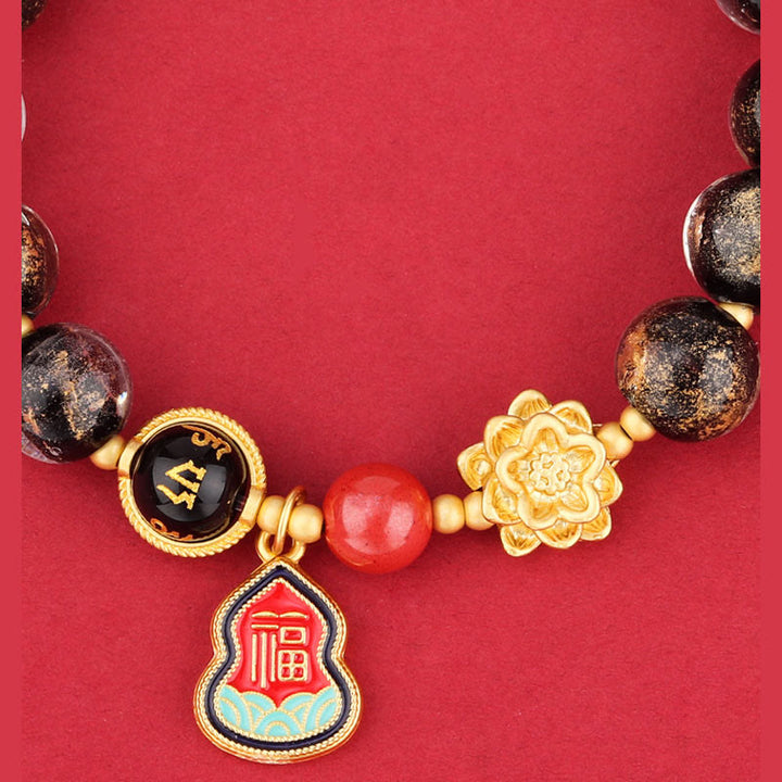Buddha Stones Tíbet Om Mani Padme Hum Fu personaje calabaza encanto Lotus Liuli cuentas de vidrio pulsera de la suerte