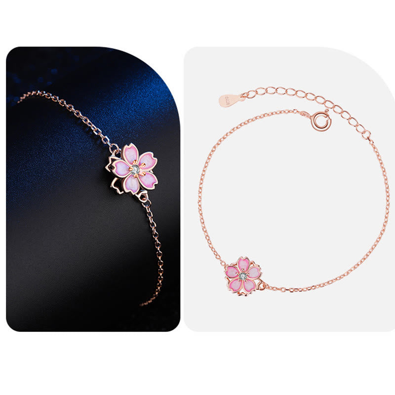 Pulsera con cadena de bendición de flor de cerezo de plata de ley 925 con Buddha Stones , anillo giratorio