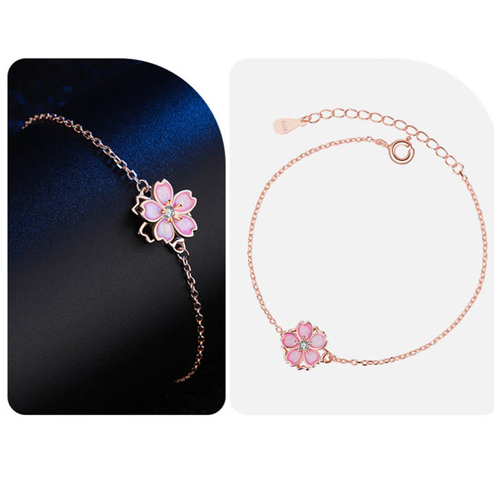 Pulsera con cadena de bendición de flor de cerezo de plata de ley 925 con Buddha Stones , anillo giratorio