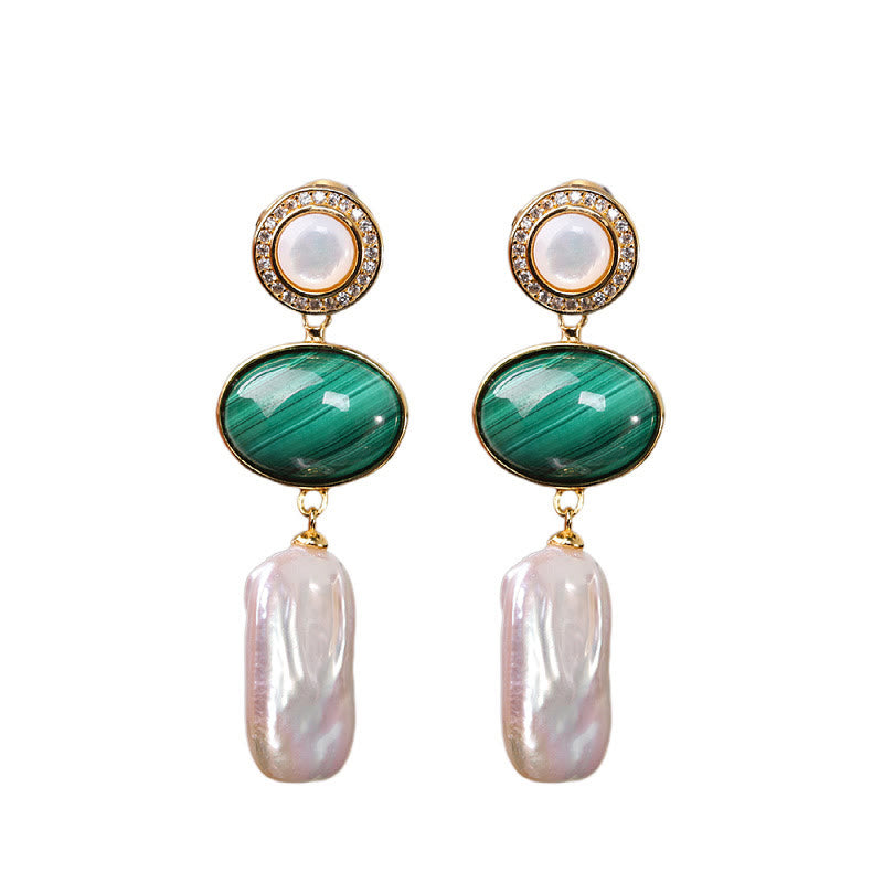 Pendientes colgantes de sabiduría curativa de malaquita, Perla Barroca Natural de Plata de Ley 925 con Buddha Stones