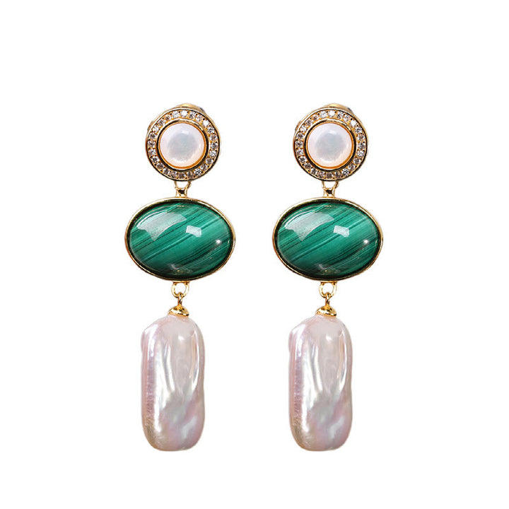 Pendientes colgantes de sabiduría curativa de malaquita, Perla Barroca Natural de Plata de Ley 925 con Buddha Stones