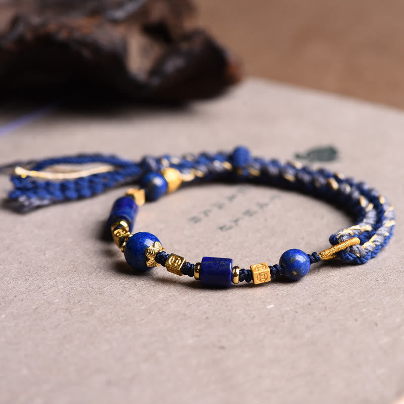 Pulsera de cuerda positiva con cuentas de lapislázuli y lazurita natural hecha a mano con Buddha Stones - image 6