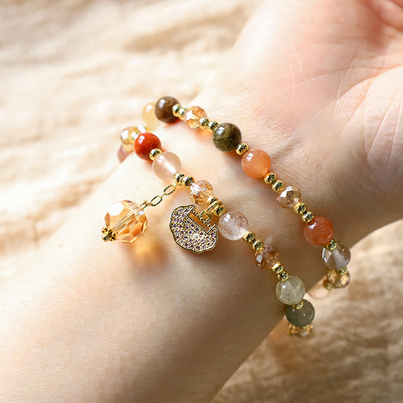 Pulsera colorida de cuentas de crecimiento espiritual de doble envoltura de cuarzo rutilado