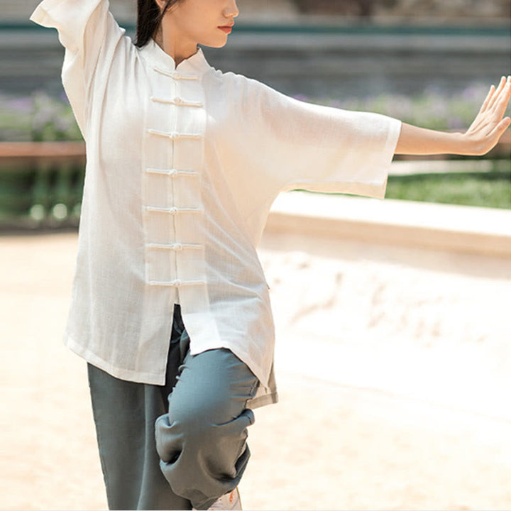 Buddha Stones Color sólido botón de rana meditación oración espiritual Zen Tai Chi Qigong práctica conjunto de ropa Unisex