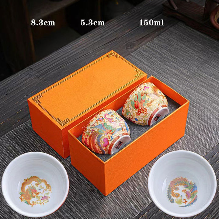 Tazas de té de cerámica de Kung Fu con Buddha Stones , 2 uds., Dragón Fénix