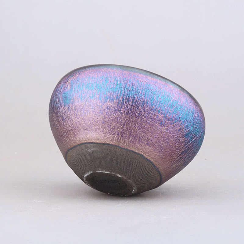 Taza de té de cerámica Jianzhan chino con diseño de arcoíris Aurora hecha a mano con Buddha Stones , taza de té Tenmoku Kung Fu