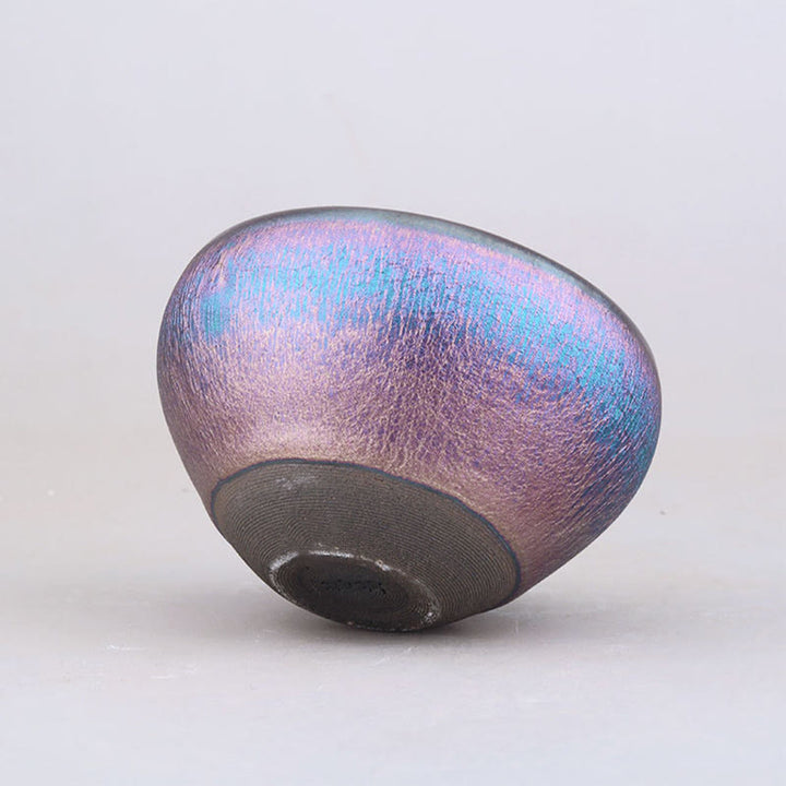 Taza de té de cerámica Jianzhan chino con diseño de arcoíris Aurora hecha a mano con Buddha Stones , taza de té Tenmoku Kung Fu