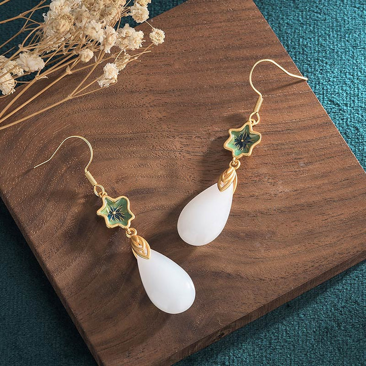 Pendientes colgantes de la suerte de jade blanco FengShui con Buddha Stones