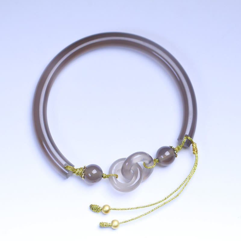 Brazalete de pulsera de equilibrio con hebilla de paz doble de ágata gris natural con Buddha Stones