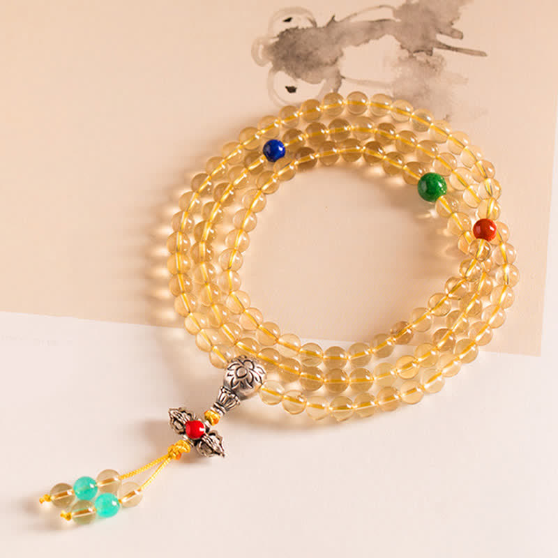 Plata de Ley 925, 108 cuentas de Mala, citrino Natural, ágata roja, ámbar, pulsera con dijes de placer