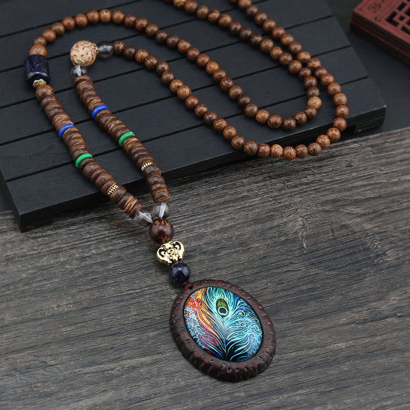 Colgante de collar de protección de elefante de ágata de semilla Bodhi de madera de wengué tibetano con Buddha Stones