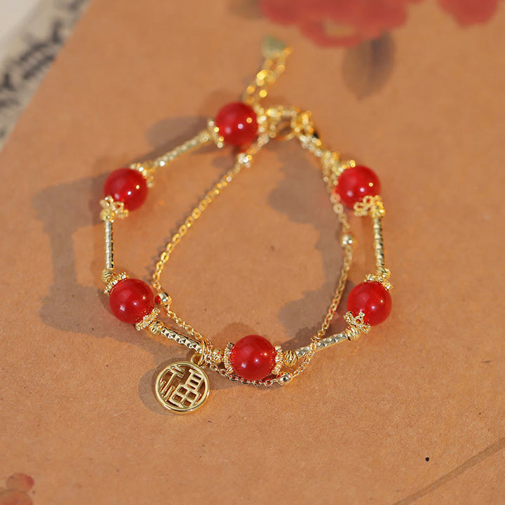 Pulsera de autoaceptación con dije de personaje Fu de ágata roja con Buddha Stones