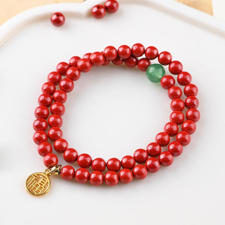 Collar de pulsera de la suerte de aventurina verde cinabrio tibetano con Buddha Stones