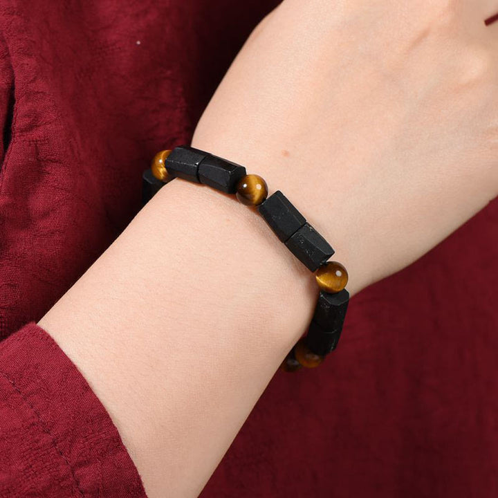 Pulsera positiva de ojo de tigre de turmalina negra natural de Buddha Stones