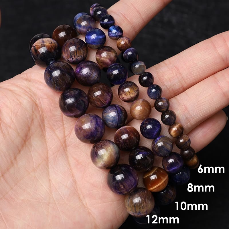 Pulsera de fuerza de protección de ojo de tigre púrpura natural de Buddha Stones