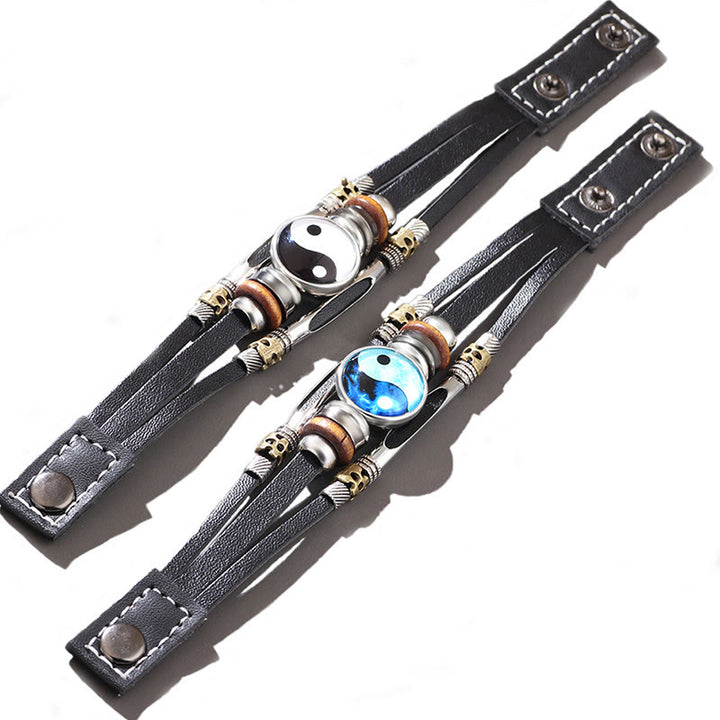 Pulsera de equilibrio de cuero Yin Yang con Buddha Stones