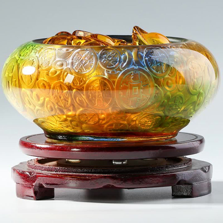 Cuenco del tesoro de cristal Liuli hecho a mano, lingotes, pieza de arte, decoración del hogar - image 1