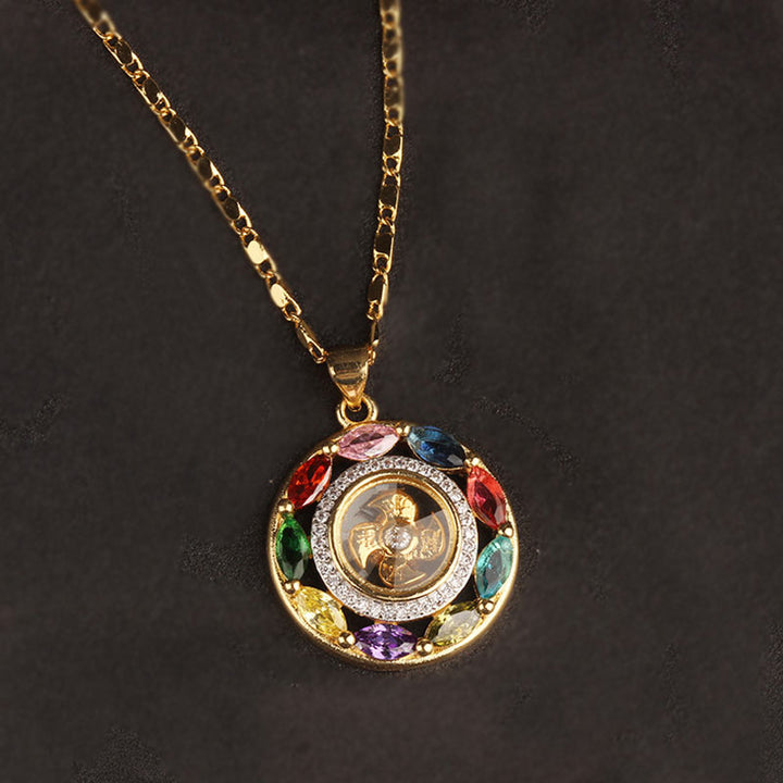 Buddha Stones colorido circón cobre riqueza suerte rotación pulsera collar colgante