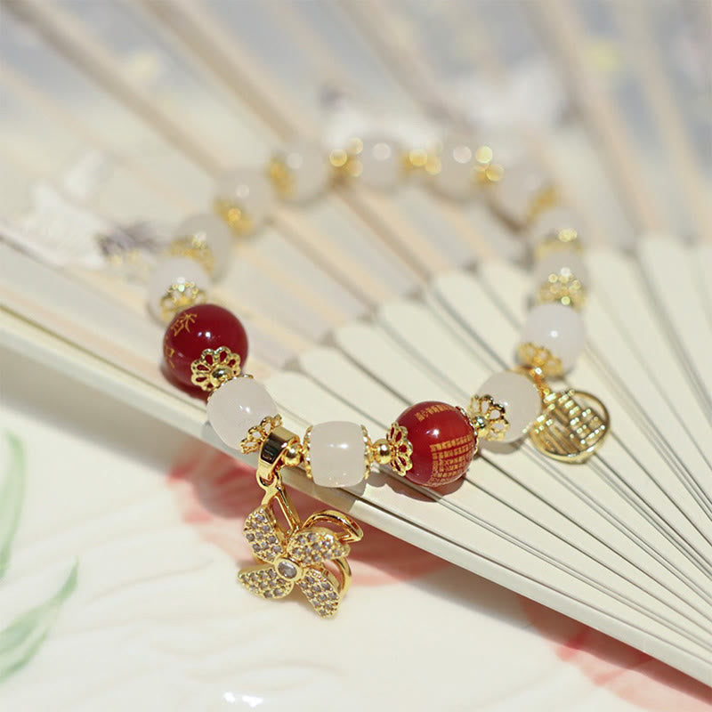 Pulsera de bendición de personaje Fu con dije de cerradura china de molino de Buddha Stones